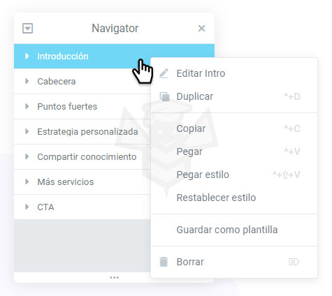 Navigator Elementor - clic botón derecho