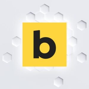 Logo negro letra b sobre fondo amarillo