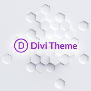 Logo de Divi Theme sobre fondo hexagonal