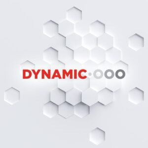 Texto Dynamic sobre fondo de hexágonos blancos