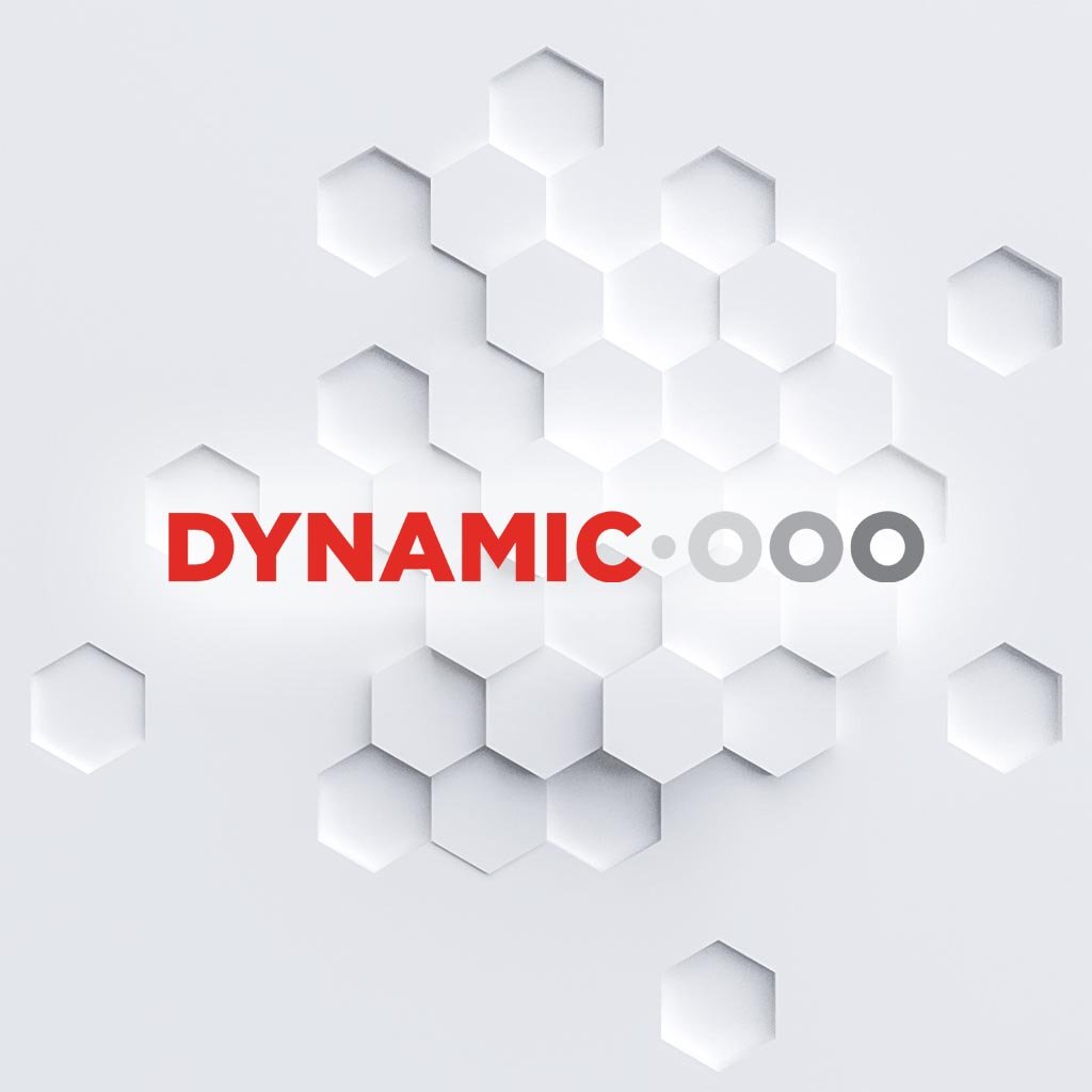Texto Dynamic sobre fondo de hexágonos blancos