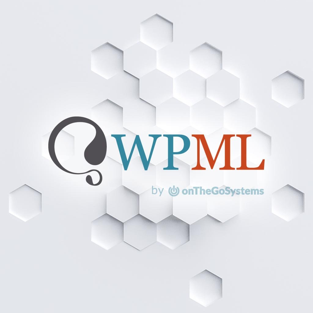 Logotipo de WPML sobre fondo hexagonal blanco