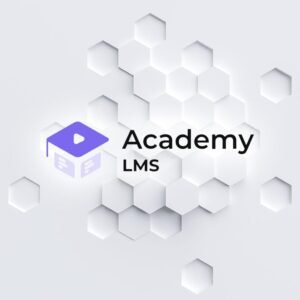 Logotipo Academy LMS sobre fondo hexagonal gris