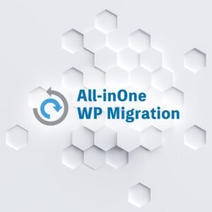 Logo All-in-One WP Migration con fondo hexagonal