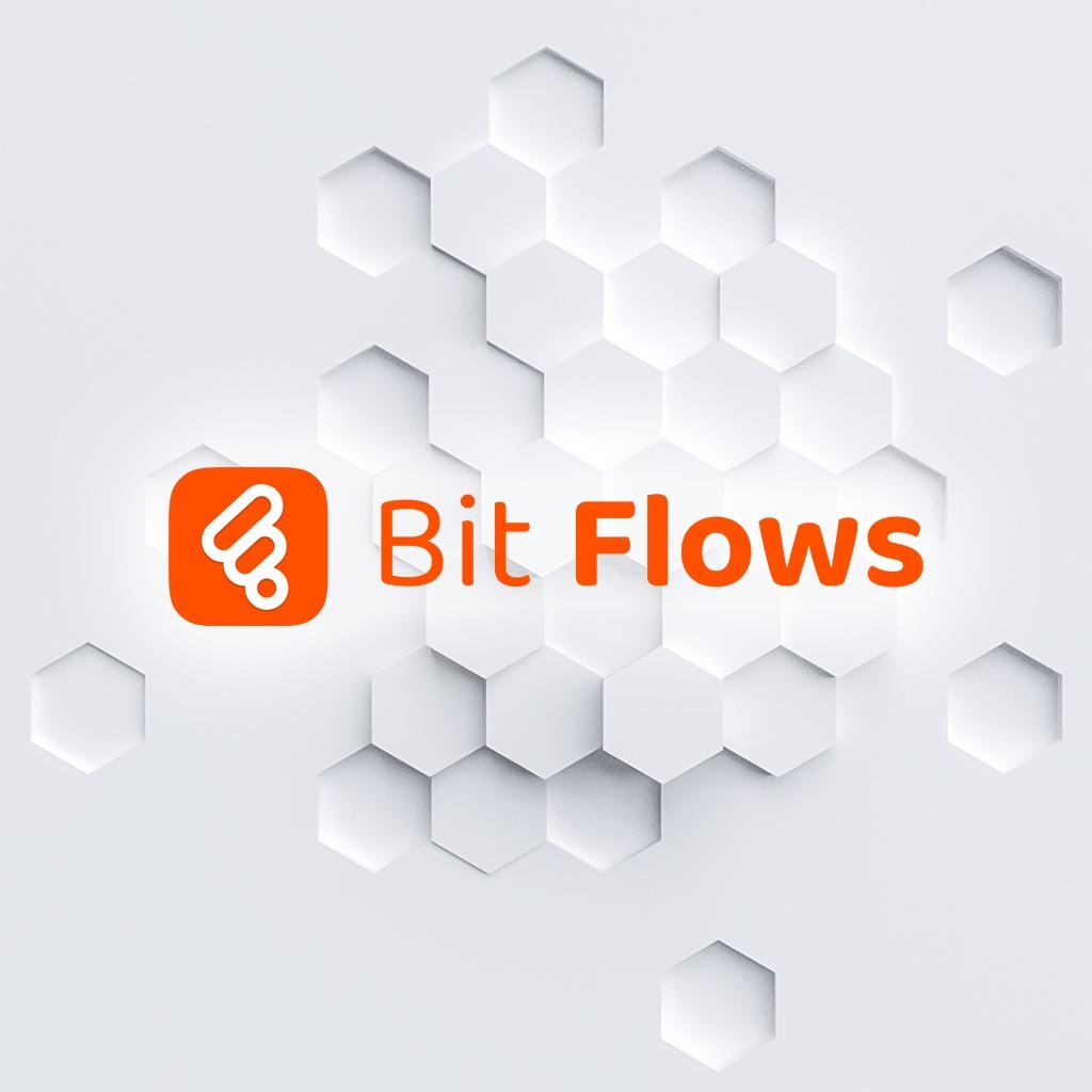 Logo Bit Flows sobre fondo hexagonal blanco