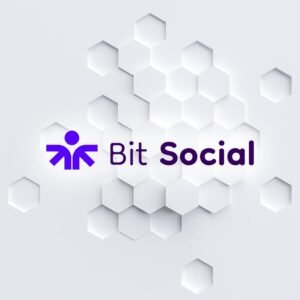 Logotipo de Bit Social sobre fondo hexagonal blanco