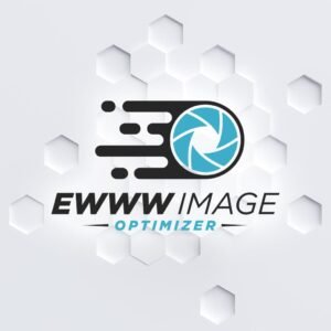 Logotipo de EWWW Image Optimizer con fondo hexagonal