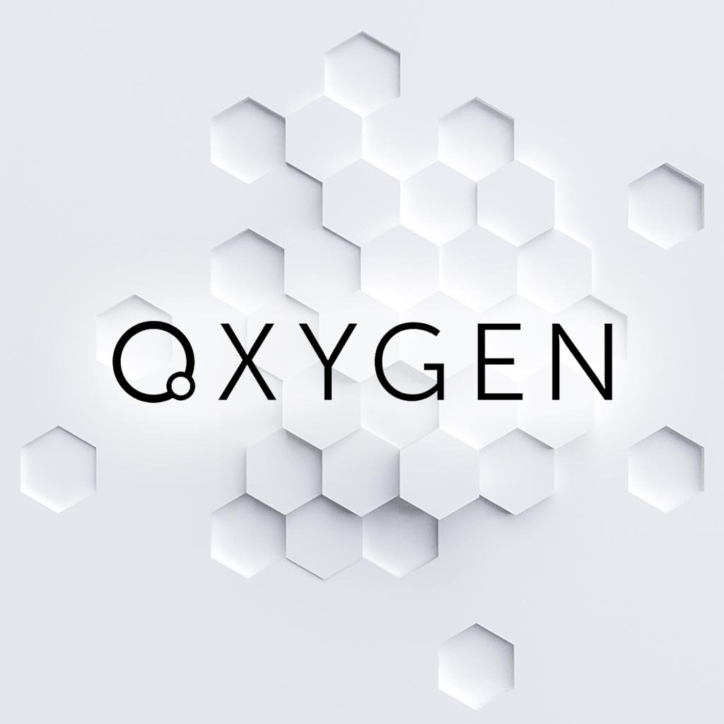 Texto OXYGEN sobre fondo hexagonal blanco 3D