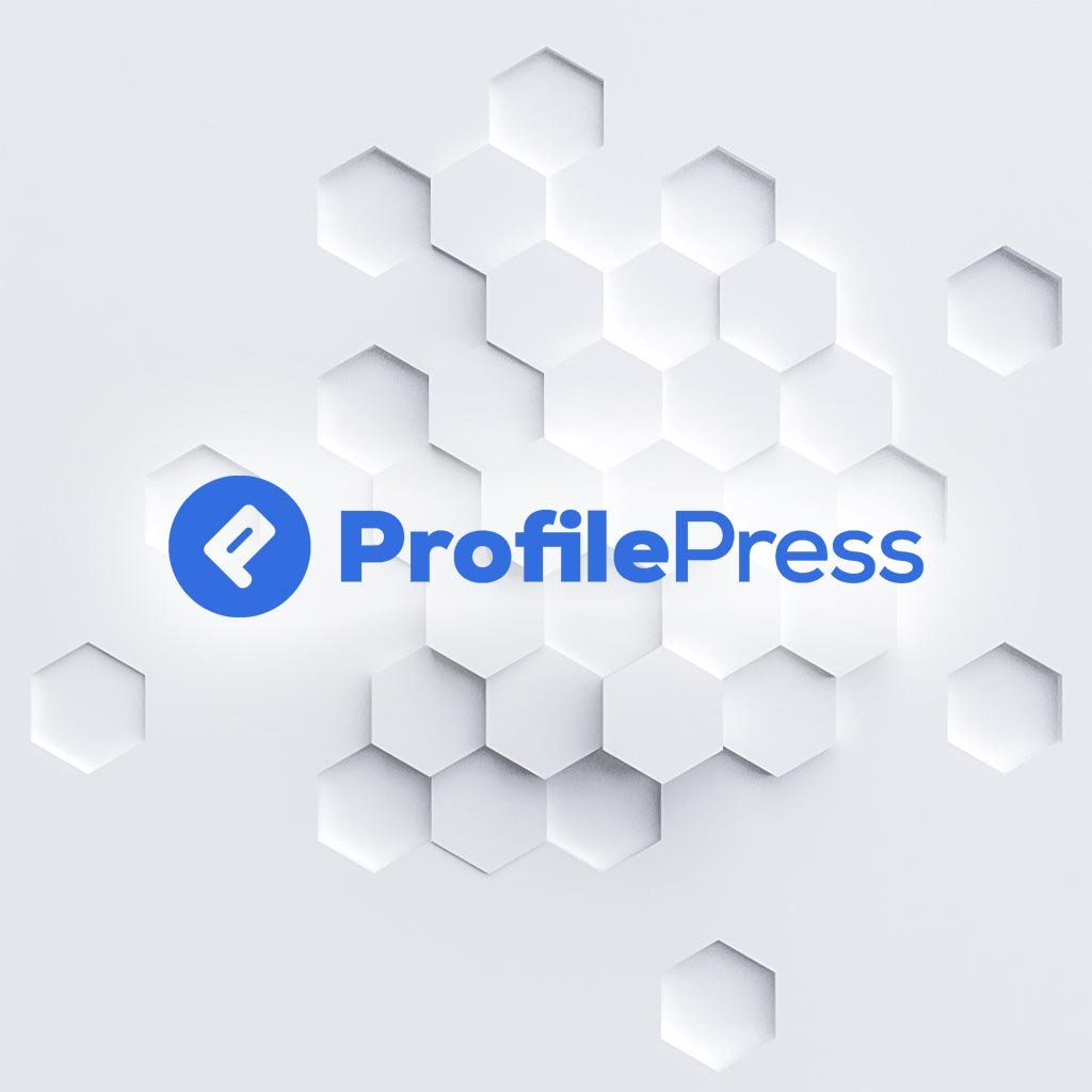 Logo de ProfilePress sobre fondo hexagonal blanco