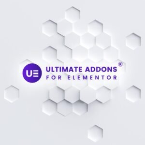 Logo Ultimate Addons for Elementor con fondo hexagonal