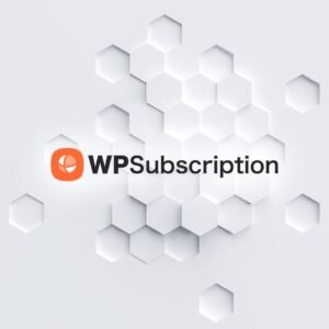 Logotipo de WPSubscription sobre fondo hexagonal blanco