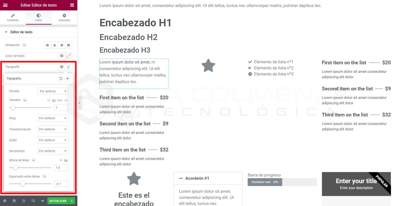 Texteditor mit Typografie-Optionen
