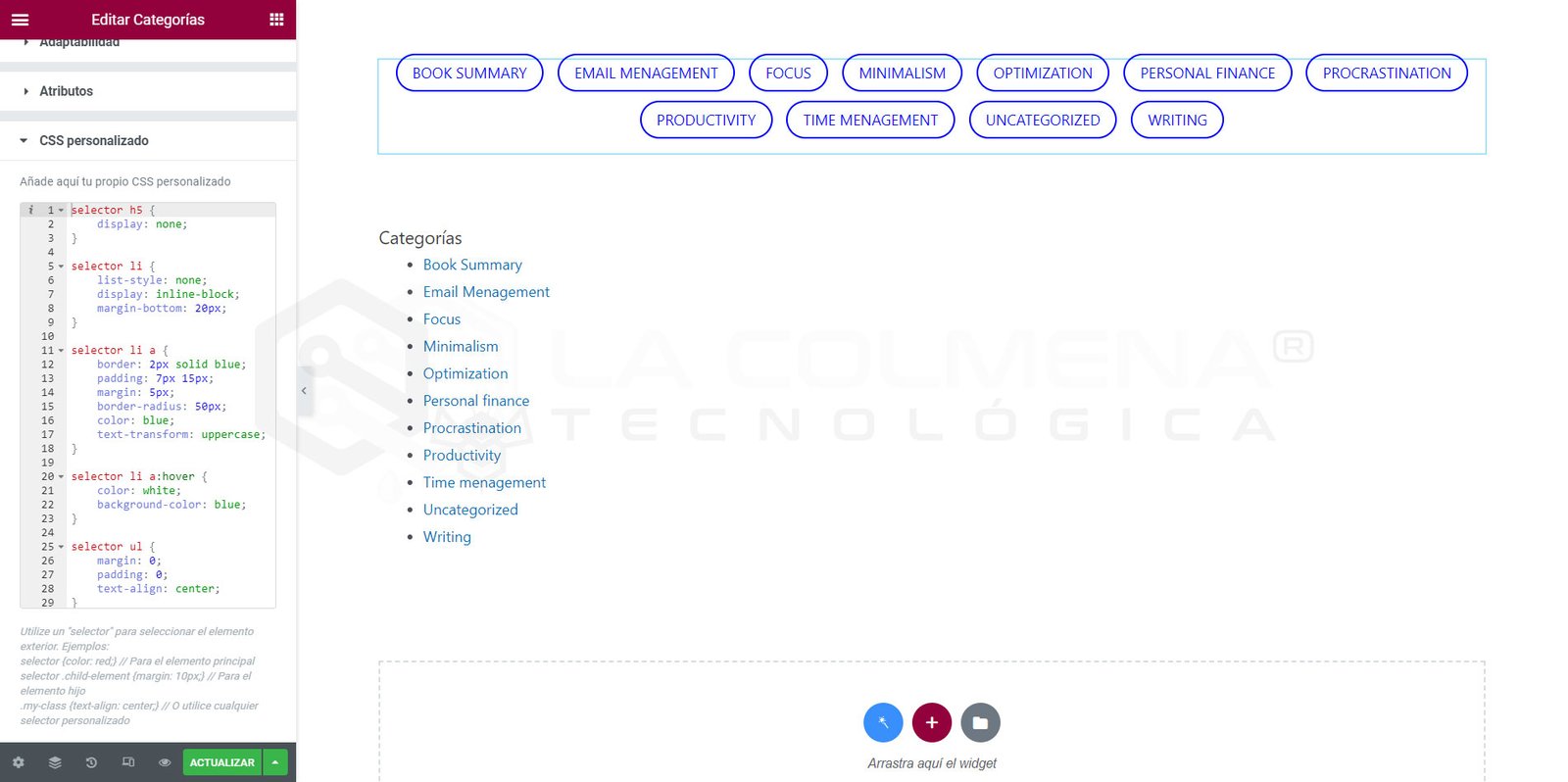 Kategorien-Editor mit benutzerdefiniertem CSS in WordPress