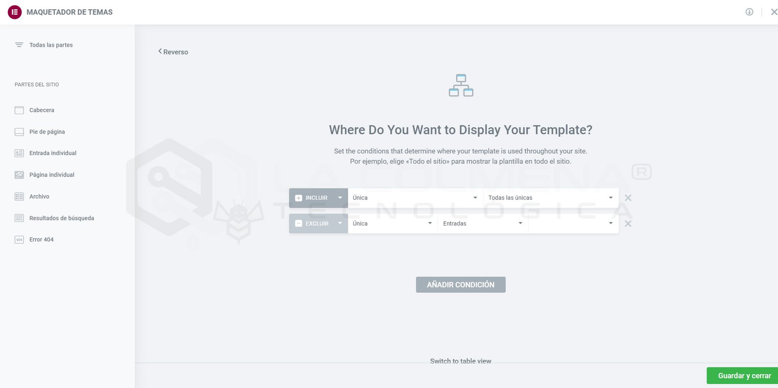 Theme-Builder mit Anzeigebedingungen