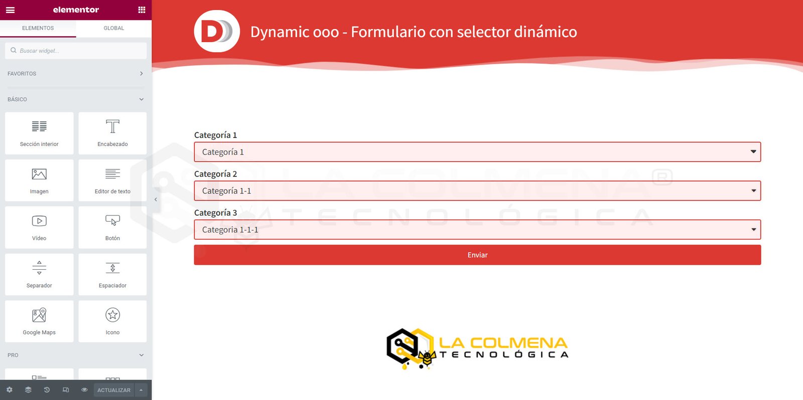 Formulario dinámico con selector en Elementor