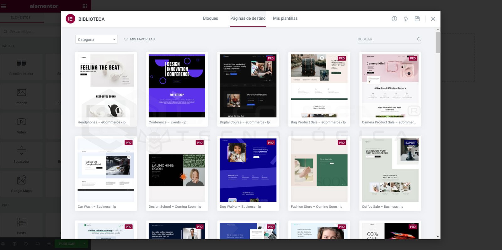 Elementor-Template-Bibliothek Landingpages
