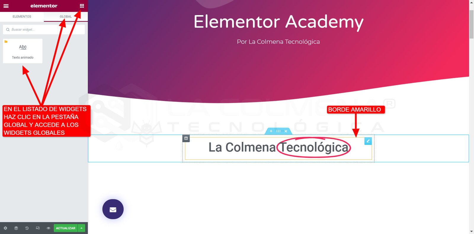 Plantilla global Elementor