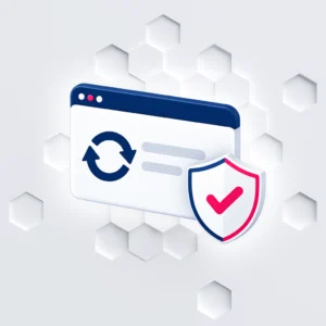 Web Care: browser window with refresh arrows and a protective shield.