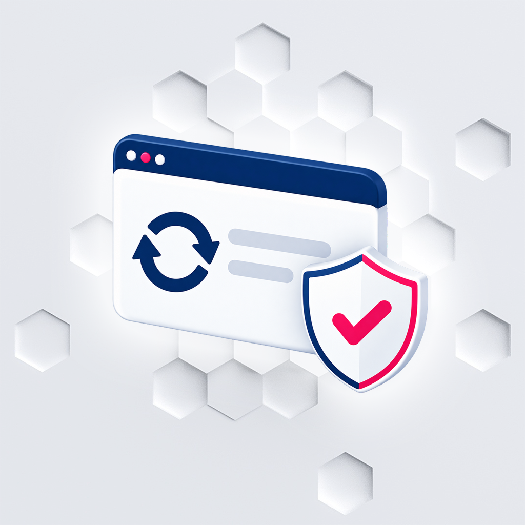 Web Care: browser window with refresh arrows and a protective shield.