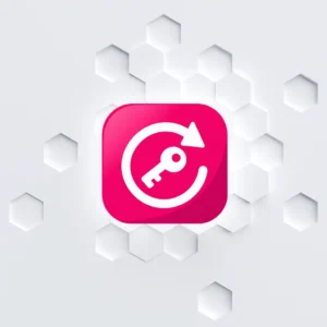 License reactivation icon: white key surrounded by a circular arrow on a pink background