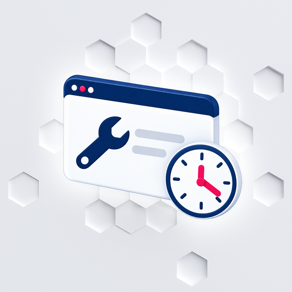Icona di manutenzione programmata con chiave inglese e orologio