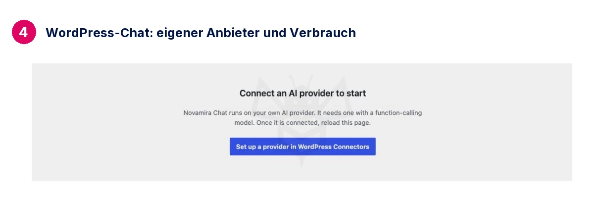 WordPress-Chat: eigener Anbieter und Verbrauch · Novamira