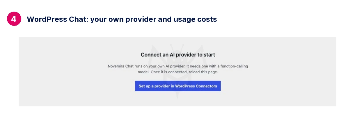 WordPress Chat: your own provider and usage costs · Novamira