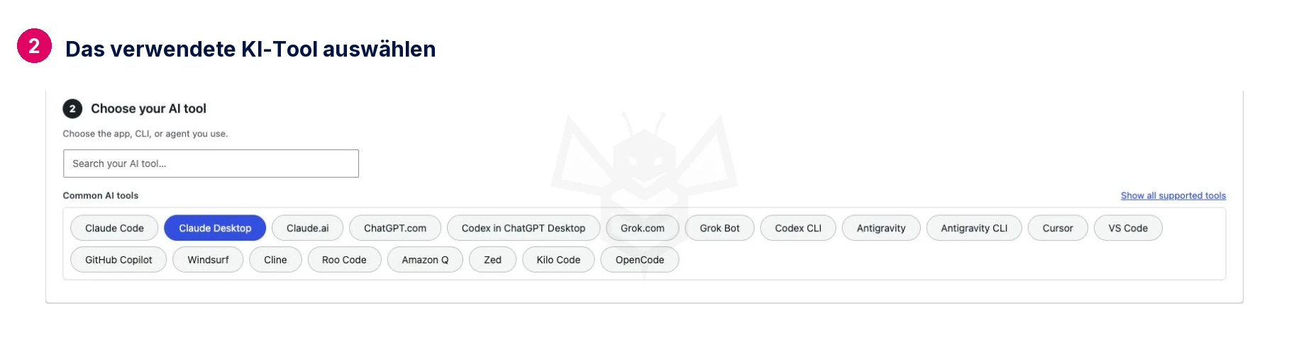Das verwendete KI-Tool auswählen · Novamira