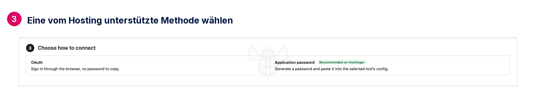 Eine vom Hosting unterstützte Methode wählen · Novamira