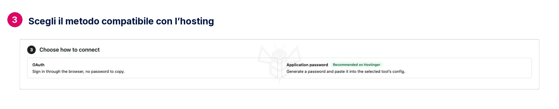 Scegli il metodo compatibile con l’hosting · Novamira